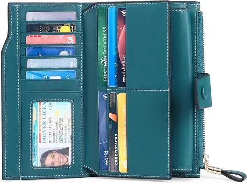 Miniatura 5 de SENDEFN - Cartera de cuero para mujer, portatarjetas con bloqueo RFID, monedero para mujer con cierre