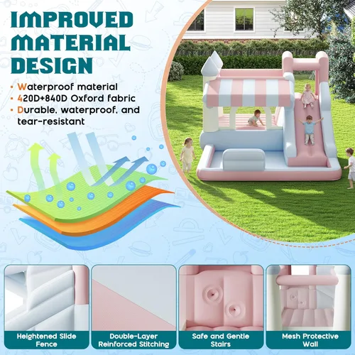 Miniatura 4 de Albott Casa inflable de rebote, tobogán acuático con zona de salto, pared de escalada y piscina de chapoteo, puente interior y exterior para niños