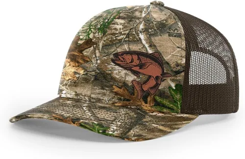 Miniatura 19 de Sombrero de pesca de trucha con parche de cuero grabado láser Richardson 112 Snapback Trucker Cap