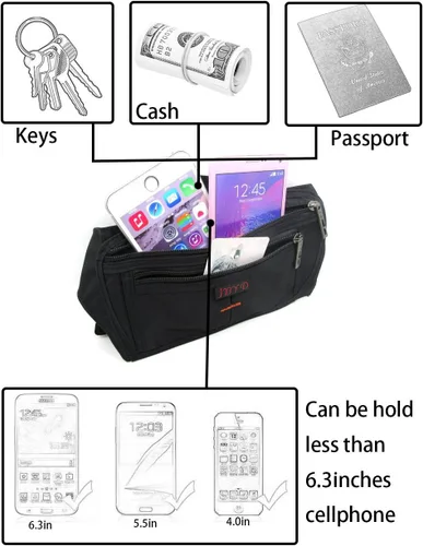 Miniatura 62 de Bolsa de cintura ultrafino con ranuras c/visualización para tarjeta de crédito, para deportes, aire libre, correr, caminar, viajes.