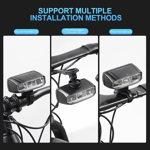 Miniatura 4 de Barra de luz LED súper brillante para bicicleta eléctrica – 1200 lúmenes con luz alta/baja, 5 modos, USB-C recargable, montaje universal para Negro
