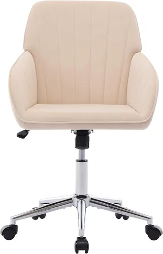 Miniatura 18 de Silla de escritorio de oficina de terciopelo con ruedas y base dorada, moderna silla giratoria ajustable, sillas de tocador tapizadas con brazos