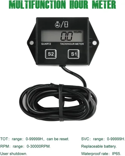 Miniatura 2 de Yooreal Tacómetro digital con batería reemplazable, medidor de revoluciones por minuto para scooter, tractor, motosierra, motor fuera de borda