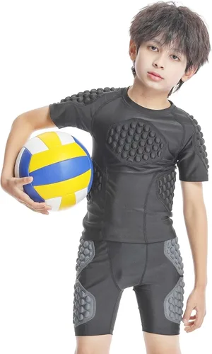 Miniatura 5 de Topeter Camiseta acolchada de fútbol para jóvenes, camisetas de compresión para niños, con almohadillas de costilla/pecho/hombro/espalda