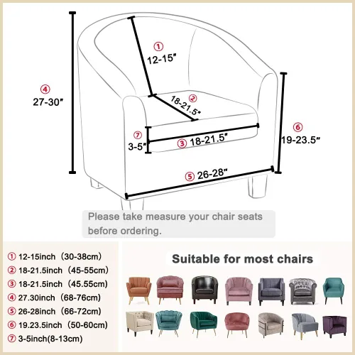Miniatura 5 de Lellen Funda para silla de club con funda de cojín de asiento, fundas de sofá, fundas redondas para silla de bañera, funda protectora de sillón
