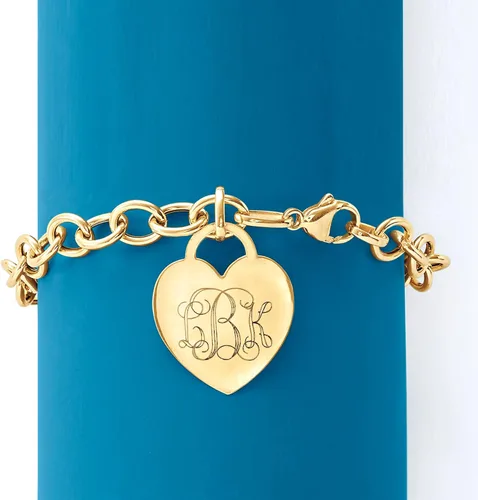 Miniatura 4 de Ross-Simons Italian 14kt Yellow Gold Personalized Heart Charm Bracelet