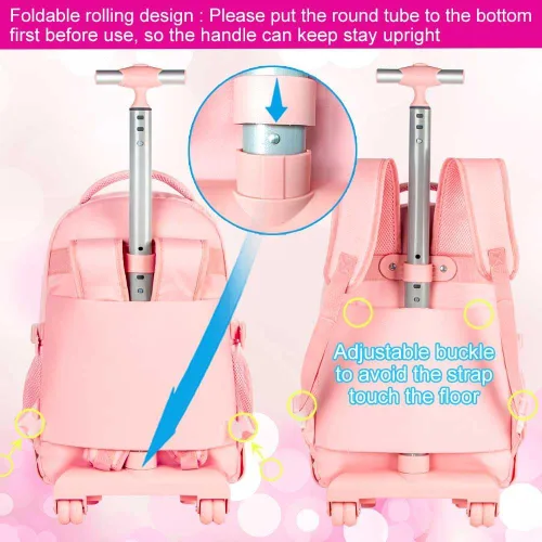 Miniatura 4 de AGSDON Mochila con ruedas para niñas, 21 pulgadas, con ruedas enrollables, para laptop, mochila escolar con bolsa de almuerzo para adolescentes