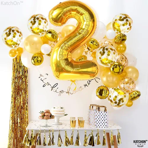 Miniatura 7 de KatchOn - Globos dorados en forma de números con látex, set de 0 a 9, varios tipos