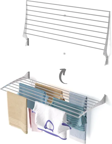 Miniatura 36 de foxydry Tendedero plegable para colgar en la pared, vertical plegable para interiores y exteriores, en acero aluminio (31.5 in)