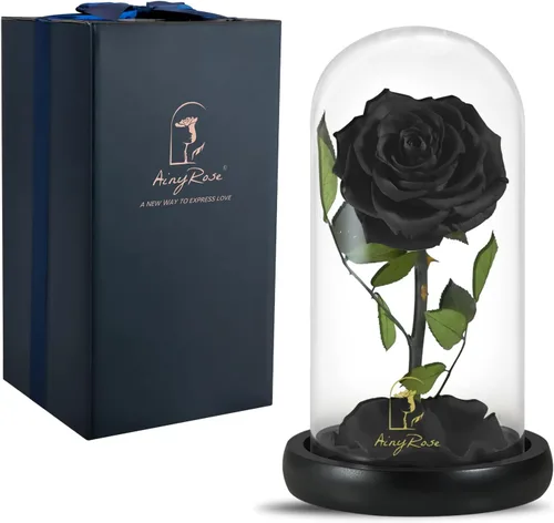 SW Rosa Negra Eternamente Preservada y Real para Regalo de Cumpleaños para Mamá y Mujeres, Flor Eterna de San Valentín en Regalos de Vidrio para el