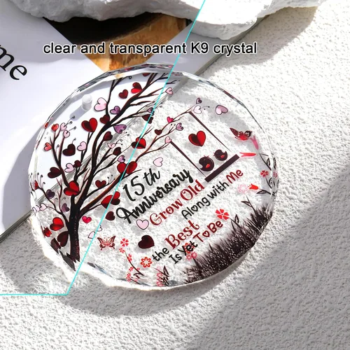 Miniatura 3 de 15º aniversario de boda, regalos de cristal para esposa, marido, placa de cristal colorida de 3.5 pulgadas, adorno colgante para 15 años aniversario