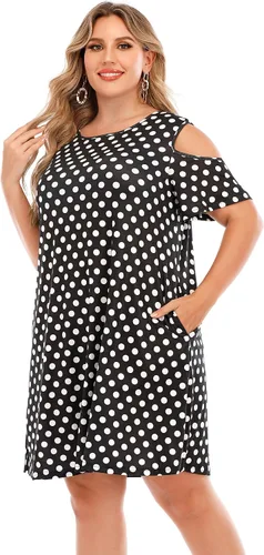 Miniatura 21 de Hbeyyto - Vestido informal de manga corta con hombros descubiertos para mujer, holgado y con bolsillos, talla grande