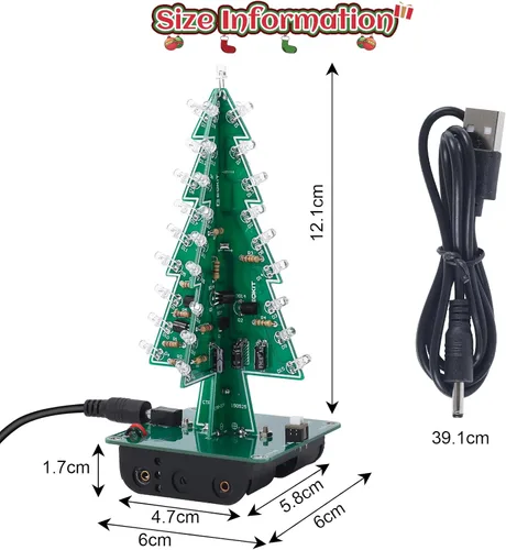 Miniatura 7 de Icstation - Kit para montar árbol de Navidad, 3D, con luces LED de 7 colores intermitentes para práctica de soldadura eléctrica.