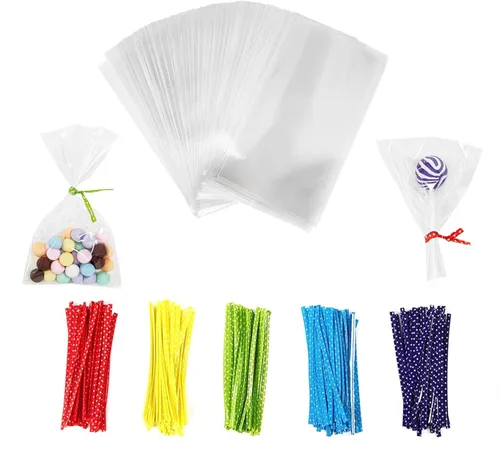 Miniatura 6 de Newkita Bolsas transparentes para golosinas de celofán de 8 x 10 pulgadas con lazos giratorios de 4 pulgadas, paquete de 100