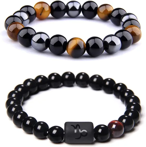 CSIYANJRY99 Pulseras del zodiaco para hombres y mujeres, signo del zodiaco, 12 constelaciones, horóscopo, pulsera de 0.315 in, obsidiana natural,