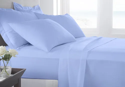 Juego de ropa de cama de lujo de 4 piezas, 800 hilos, 100% algodón ultra suave, color azul claro, tamaño Queen, juego de ropa de cama transpirable