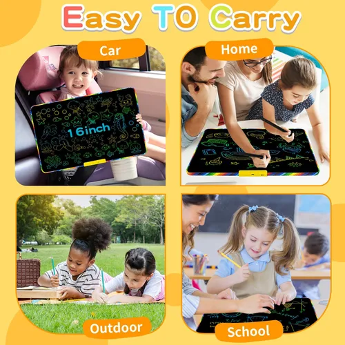 Miniatura 4 de Tableta de escritura LCD 2 en 1 de 16 pulgadas para niños con parte trasera magnética de pizarra blanca, tablero de dibujo y aprendizaje de doble