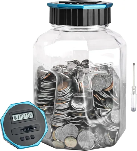 Alcancía X-Large para adultos y niños, Vcertcpl banco digital contador de monedas con contador LCD, capacidad de 2.4L, excelente banco contador de