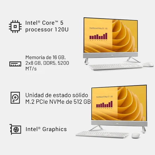 Miniatura 9 de Dell 27 Computadora de escritorio todo en uno ec27250-Pantalla FHD de 27 pulgadas (1920 x 1080), Procesador Intel Core 5 120U, Gráficos Intel, RAM