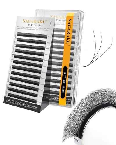 Miniatura 12 de NAGARAKU Extensiones de pestañas Double Tips 4D W, suministros con puntas dobles, gruesas con rizado D de 0.07 mm, bandeja mixta 8-15 mm, 0.07-D