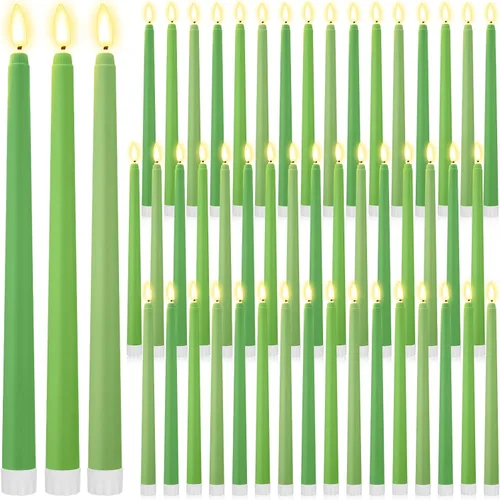 Miniatura 11 de Handepo - Juego de 48 velas cónicas sin llama realistas con luz parpadeante amarilla, plástico de 27.9 cm de largo, funciona con pilas, vela de Rosa