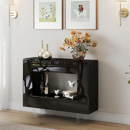 Miniatura 5 de Mesa de entrada de alto brillo con puertas abiertas, gabinete de consola moderno brillante con estante abierto para vestíbulo, sala de estar