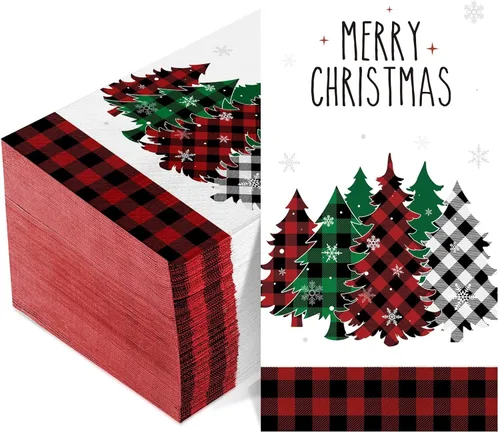 Miniatura 8 de 100 Piezas Servilletas de Navidad a Granel Navideñas Toallas de Mano de Papel Desechables para Invitados Servilletas de Cóctel con Árbol de Navidad