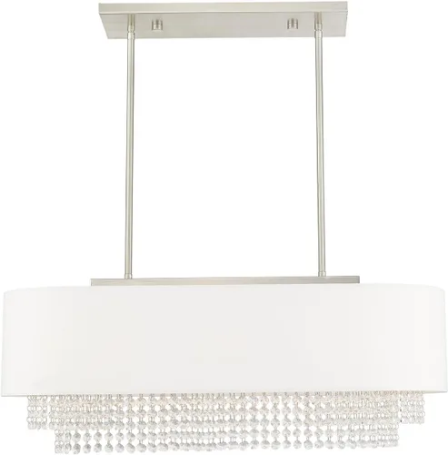 Miniatura 5 de Livex Lighting 51124-91 Carlisle - Candelabro lineal de 31 pulgadas, acabado de níquel cepillado con pantalla de tela blanca rota con cristal