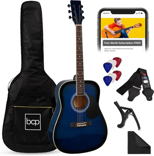 Miniatura 11 de Best Choice Products Juego de iniciación de guitarra acústica de madera para principiantes, de 41 pulgadas, con bolsa para conciertos, correa, Negro