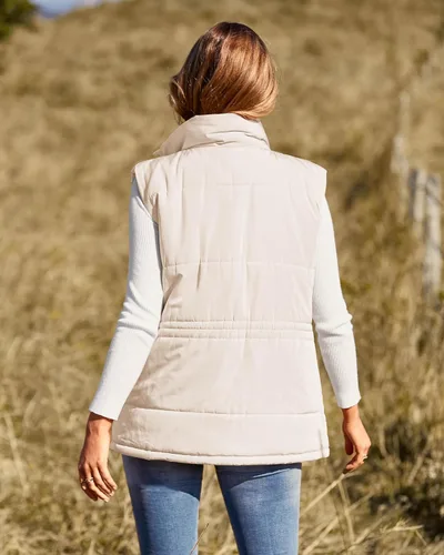 Miniatura 5 de BTFBM Chaleco casual para mujer, con botones, con cremallera, acolchado, con cordón, sin mangas, con bolsillos
