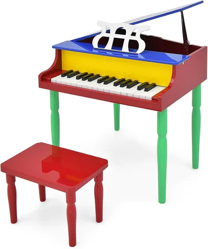 Miniatura 13 de Goplus Piano de juguete clásico para niños de 30 teclas, mini piano de madera estilo grand con banco, tapa para piano, estante para música, juguete