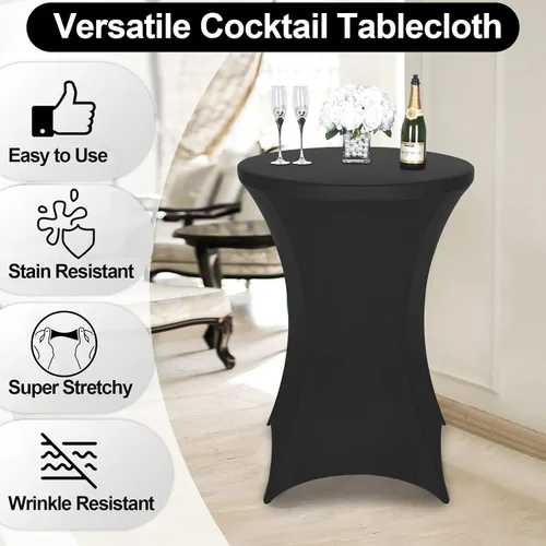 Miniatura 2 de FestiCorp Paquete de 10 manteles de elastano negro para mesa de cóctel, manteles redondos elásticos para fiestas, DJ, bares, bodas, cumpleaños