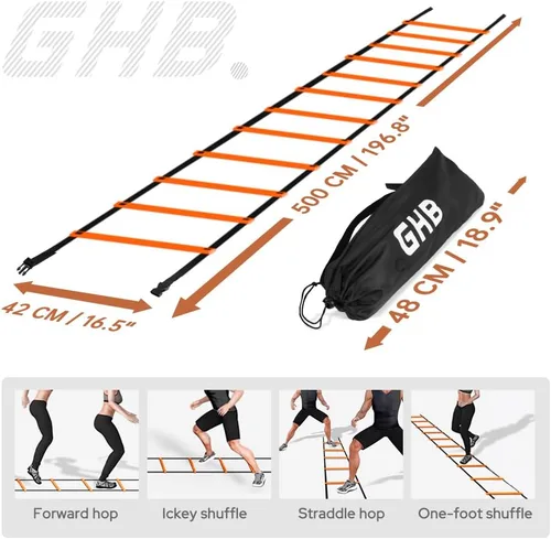 Miniatura 5 de GHB Pro Agility Ladder Agility Training Ladder Speed 12 Rung 20ft with Carrying Bag Naranja