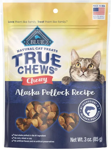 Blue Buffalo True Chews - Golosinas masticables naturales para gatos, hechas en los Estados Unidos, receta de abadejo de Alaska, bolsa resellable de