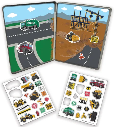 Miniatura 2 de TCG Toys Tonka Magnetic Creations - Lata con 40 piezas de juego magnéticas en lata que se dobla como espacio de almacenamiento, multicolor