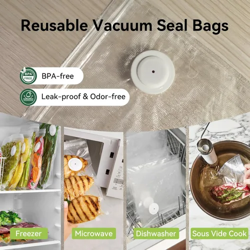 Miniatura 3 de Máquina selladora al vacío inalámbrica compacta para conservación de alimentos con 30 bolsas reutilizables de almacenamiento al vacío