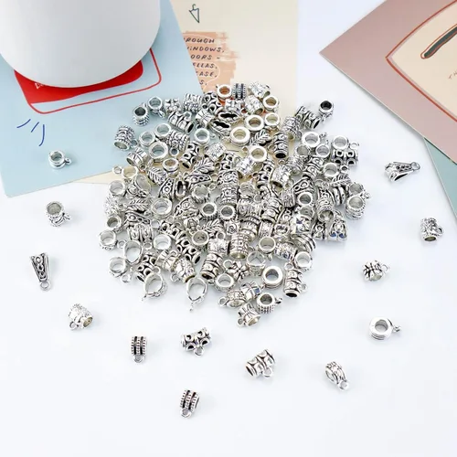 Miniatura 7 de JIALEEY 125 piezas de cuentas de tubo de fianza de plata tibetana antigua mezclada, cuentas de fianza, cuentas espaciadoras, colgador de cuentas