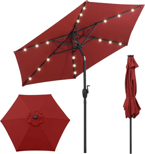 Miniatura 14 de Tangkula Sombrilla solar de patio de 10 pies, sombrilla de mercado de mesa al aire libre con 24 luces LED, ajuste de inclinación, mango de manivela