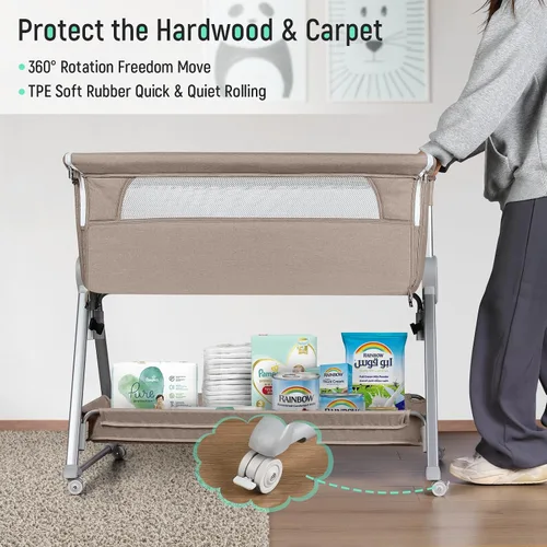 Miniatura 3 de Cowiewie Moisés Junto a la Cama, Moisés para Bebé con 7 Alturas Ajustables, Moisés Junto a la Cama para Bebé con Almacenamiento, Malla Transpirable