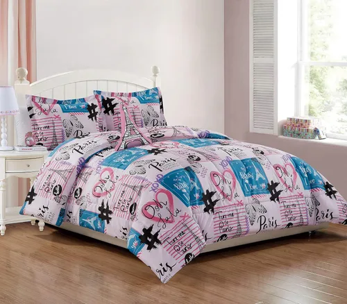 Miniatura 4 de LinenTopia Juego de ropa de cama Queen de 8 piezas para niñas, cama en una bolsa, juego de edredón para niños con sábanas de cama, funda
