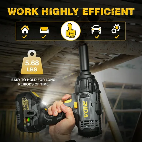 Miniatura 6 de RIDA POWER - Llave de impacto inalámbrica, pistola de impacto de 1/2 pulgada con 5 opciones de par máximo de 300 pies-libras (400 N.m), con batería