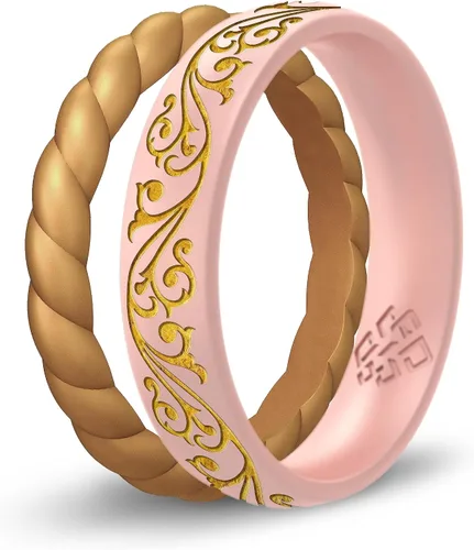 Miniatura 15 de Knot Theory Anillo de silicona de filigrana y hoja de laurel con incrustaciones de oro, anillo de boda de silicona grabado, para actividades