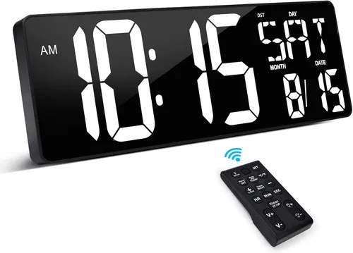 XREXS Reloj de pared digital grande con control remoto, pantalla LED grande de 17.2 pulgadas, temporizador de cuenta hacia arriba y hacia abajo,