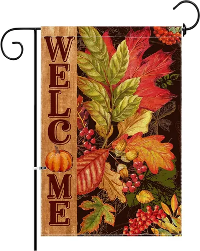 Hexagram Bandera de jardín de otoño, banderas de jardín de otoño para exteriores, 12 x 18 pulgadas, doble cara, bandera de otoño para patio, bandera