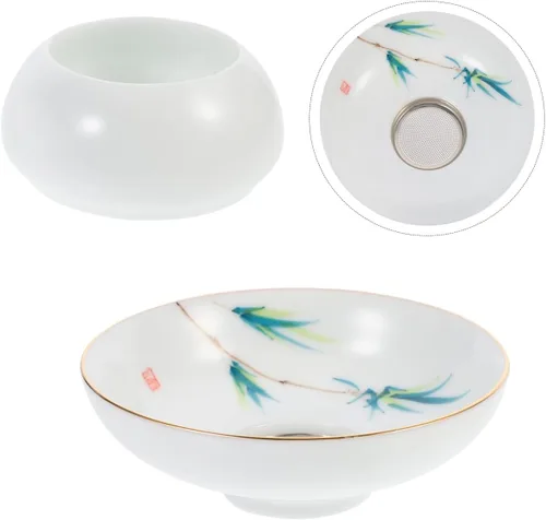 Miniatura 7 de DOITOOL Colador de filtro de té de cerámica de porcelana con soporte de soporte, juego de utensilios de ceremonia de té chino de Kongfu (estilo 2)