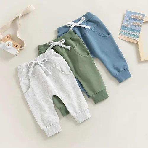 Miniatura 2 de Mubineo Pantalones deportivos básicos lisos para bebés, niños y niñas, cómodos pantalones de algodón con bolsillos