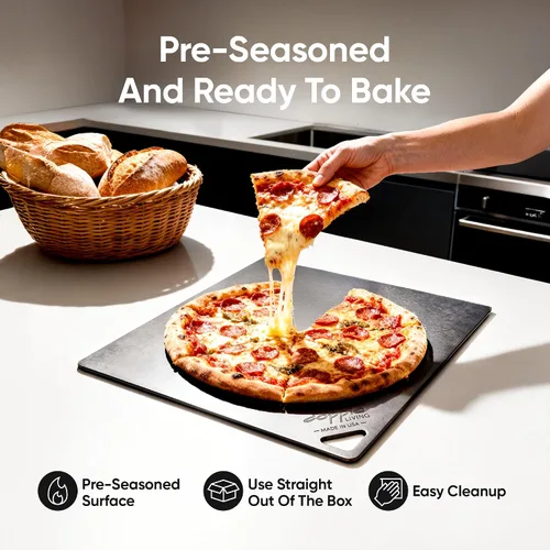 Miniatura 5 de Acero para pizza para horno Fabricado en Estados Unidos 16 x 14.25 pulgadas Acero para hornear pre-sazonado para pan, pizza, masa madre y más