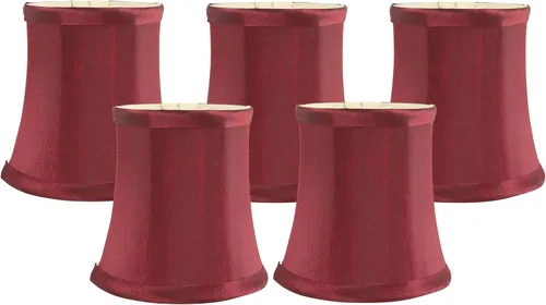 Miniatura 8 de Pantalla Individual de Lámpara de Araña de Seda Sintética Color Burdeos – Forma de Campana Softback, Ajuste de Clip para Bombillas de Candelabro