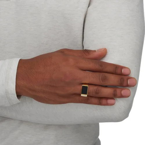 Miniatura 4 de PalmBeach Men's Yellow Gold-plated Sterling Silver Emerald Cut Natural Black Onyx and Diamond Accent Ring Sizes 8-13