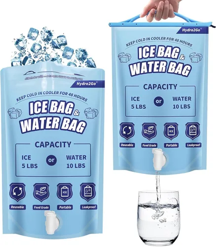 Hydro2Go Bolsas de hielo reutilizables grandes a prueba de fugas, capacidad extragrande, enfriador instantáneo, de larga duración, ideal para